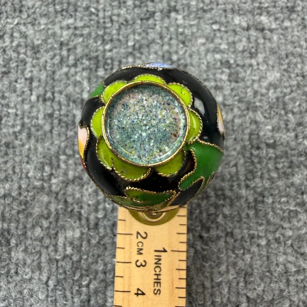 Vintage Miniature Cloisonne Floral Vase Black Enamel Peony Design 3.25 Inch